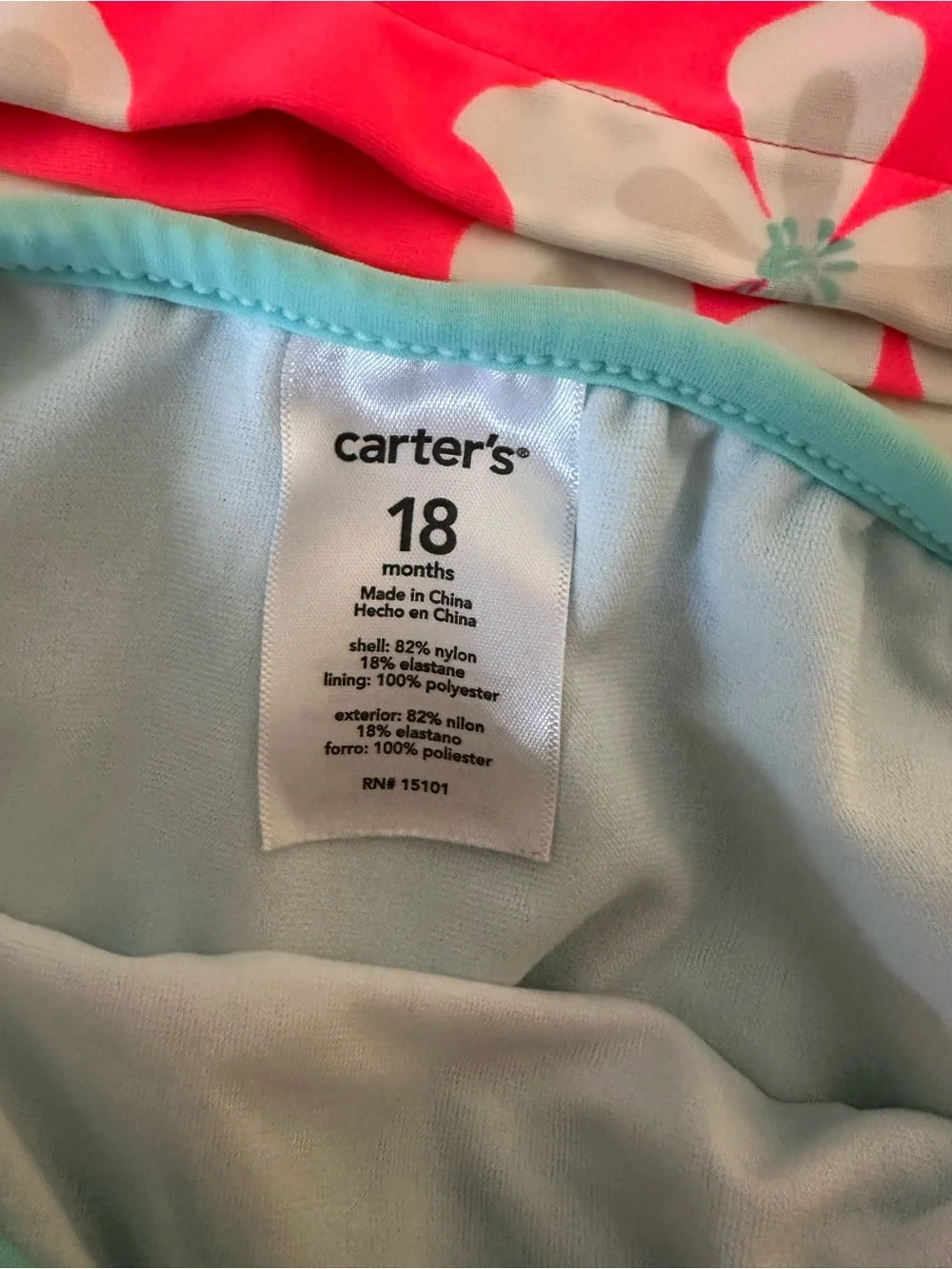Carter's Pink Floral Rash Guard with Aqua Ruffle Bikini Bottom